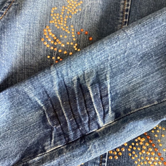 Embellished Distressed Seductions Jeans Cotton Jean Jacket Size 7 - Picture 8 of 10